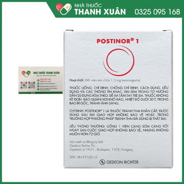 Postinor 1 - Thuốc tránh thai khẩn cấp trong vòng 72h